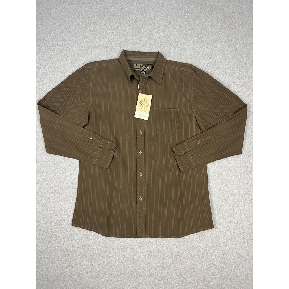 Prana Shirt Mens XL Brown Pinstripe Slim Long Sleeve Button Up Modal Preppy